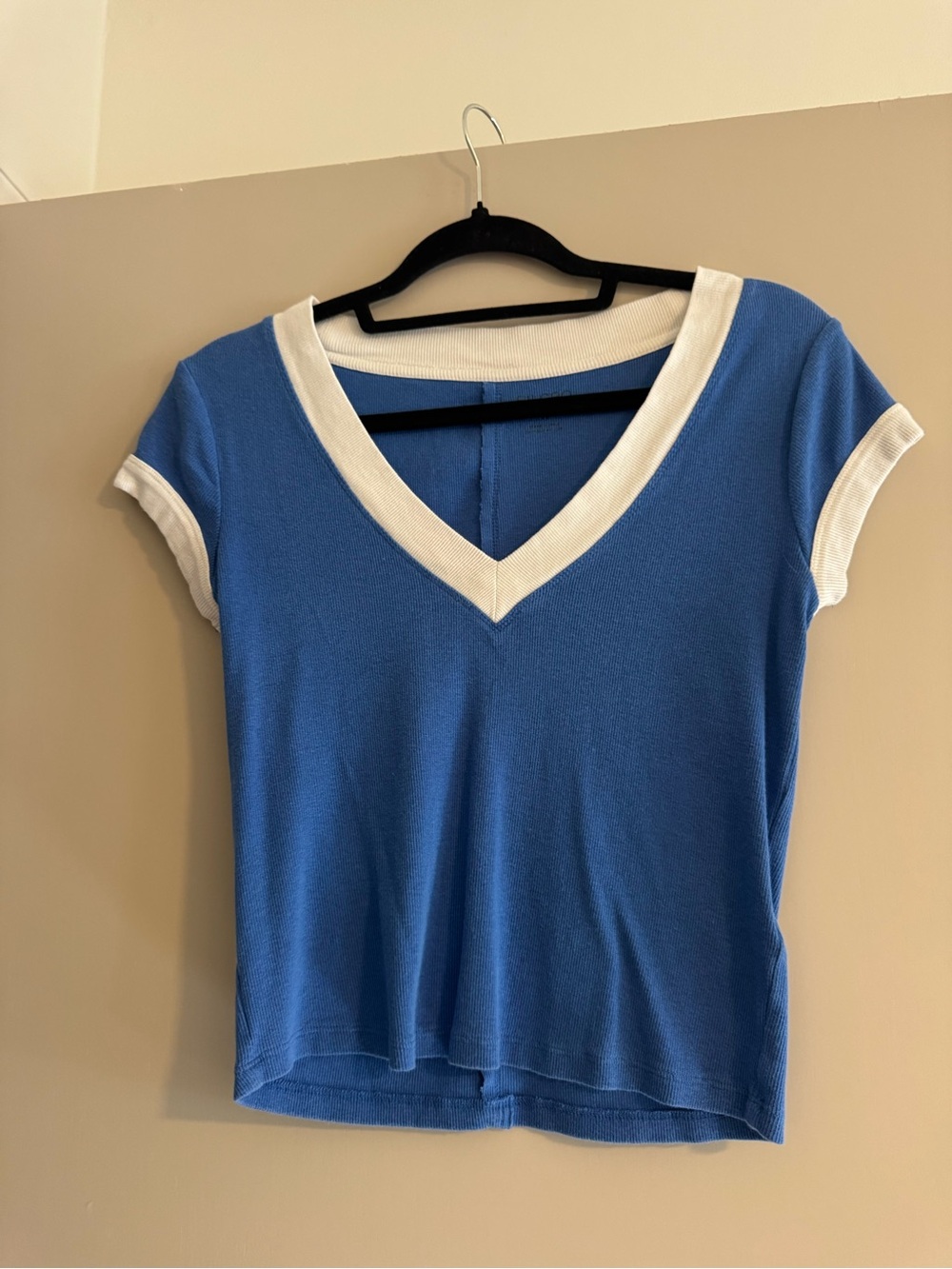 Pilcro Blue Short-Sleeve V-Neck Tee with White Trim